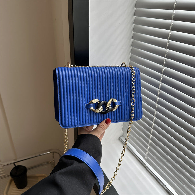 Candy-colored Chain Indentation Striped Shoulder Crossbody Small Square Bag